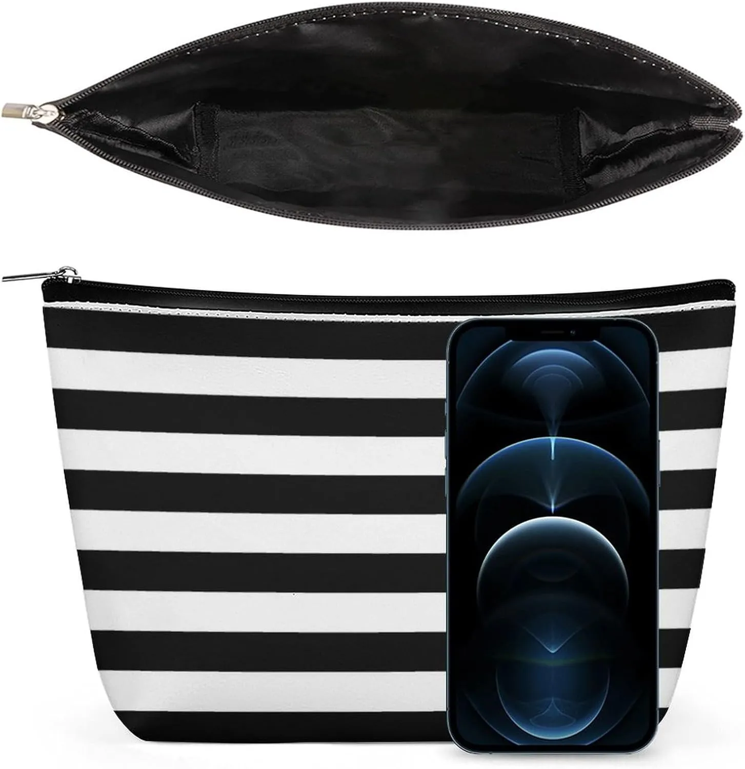 Travel Makeup Bag, Classic Black & White Stripes Pattern Design Cosmetic Bags for Women Large Capacity Waterproof Toiletry Pouch Make up Organizer