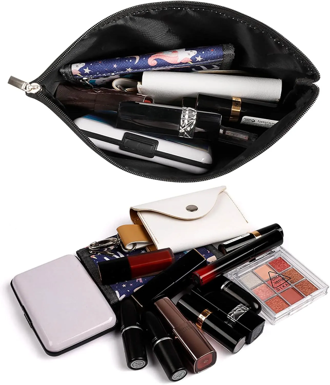Travel Makeup Bag, Cool Black Solid Color Cosmetic Bags for Women Large Capacity Waterproof Toiletry Pouch Make up Organizer