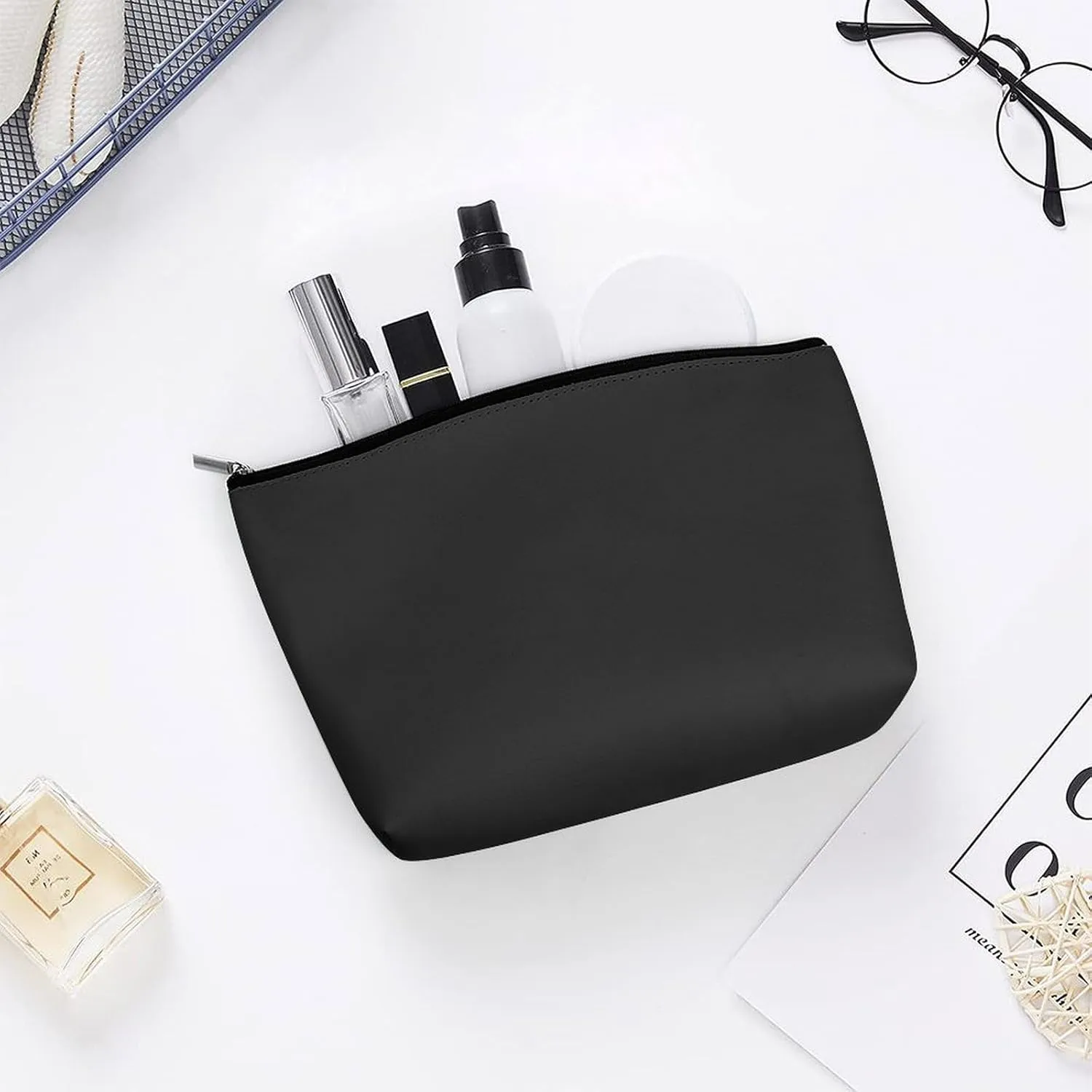Travel Makeup Bag, Cool Black Solid Color Cosmetic Bags for Women Large Capacity Waterproof Toiletry Pouch Make up Organizer