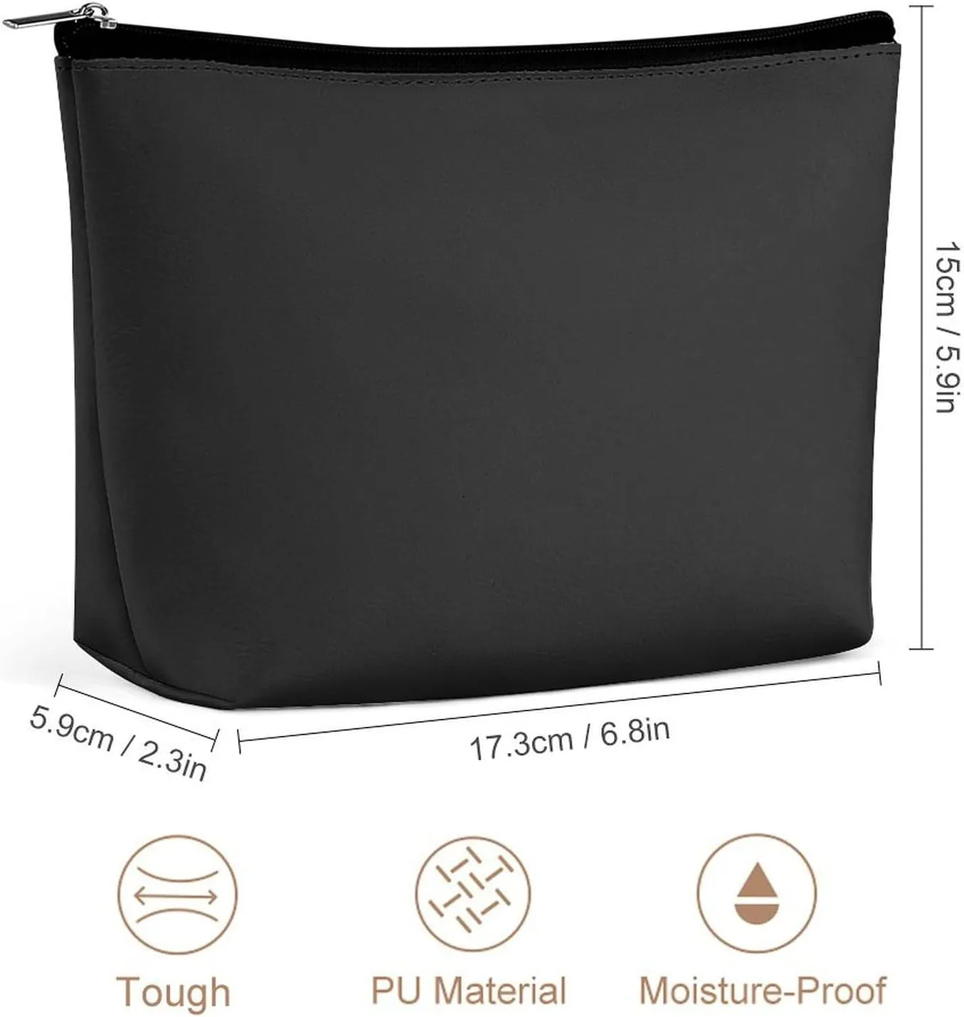 Travel Makeup Bag, Cool Black Solid Color Cosmetic Bags for Women Large Capacity Waterproof Toiletry Pouch Make up Organizer