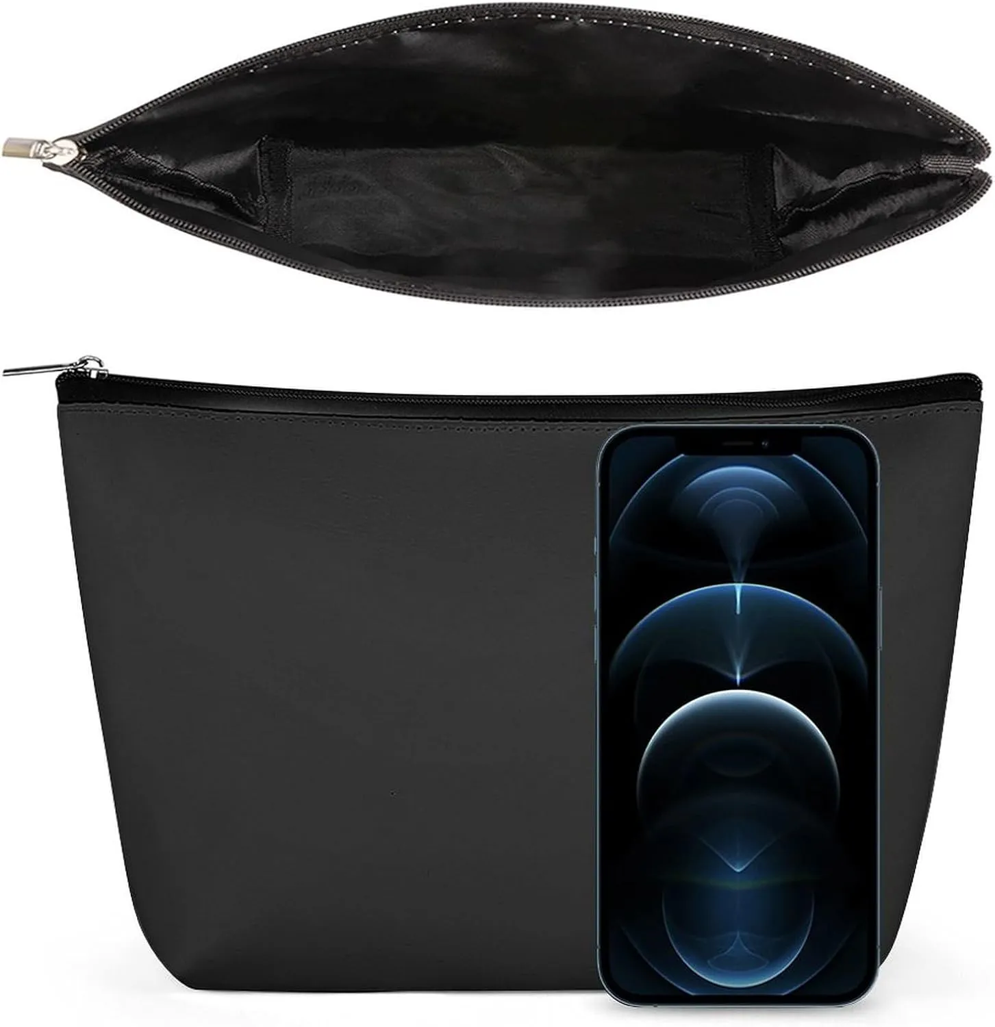 Travel Makeup Bag, Cool Black Solid Color Cosmetic Bags for Women Large Capacity Waterproof Toiletry Pouch Make up Organizer
