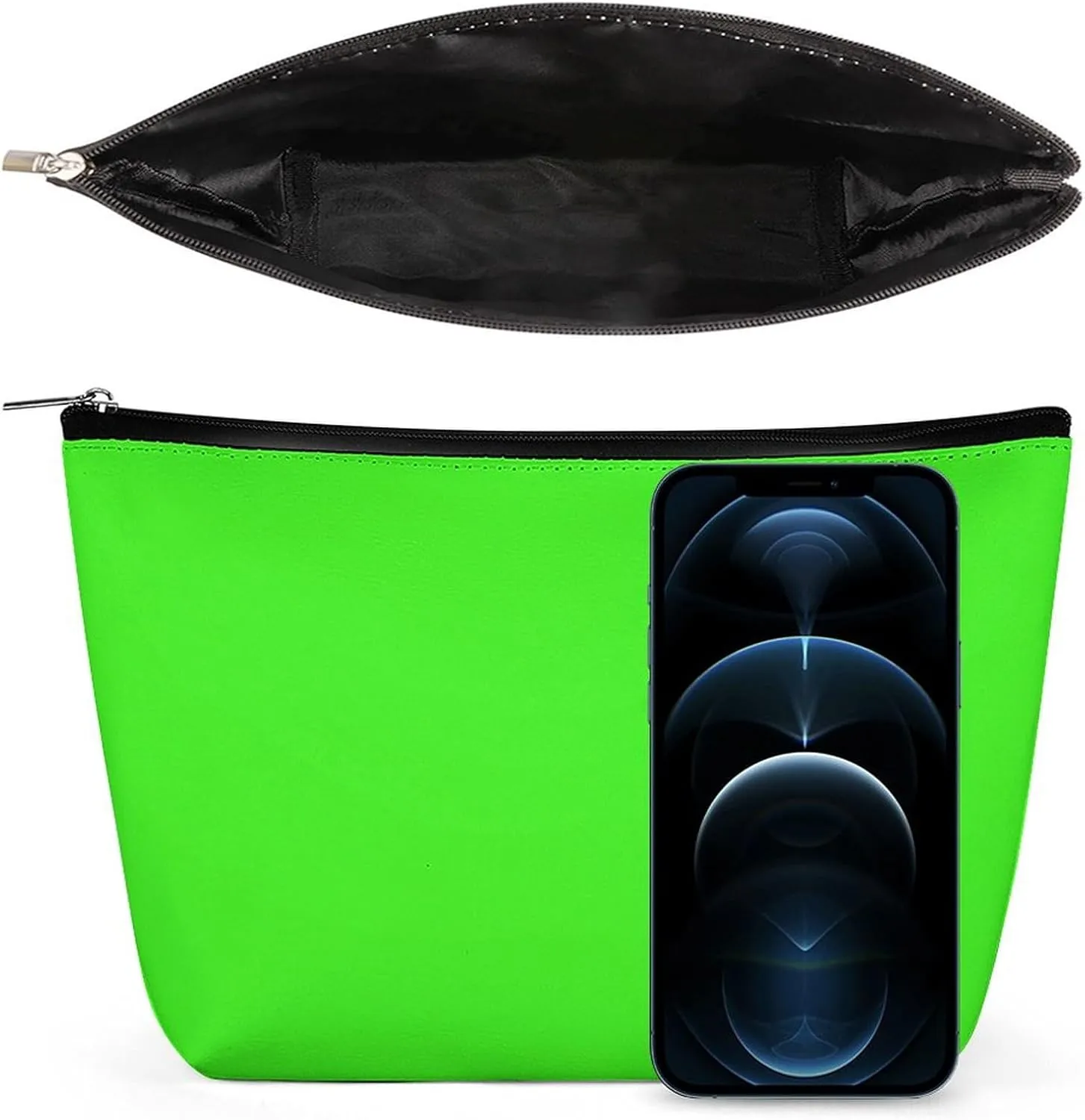 Travel Makeup Bag, Neon Green Solid Color Cosmetic Bags for Women Large Capacity Waterproof Toiletry Pouch Make up Organizer