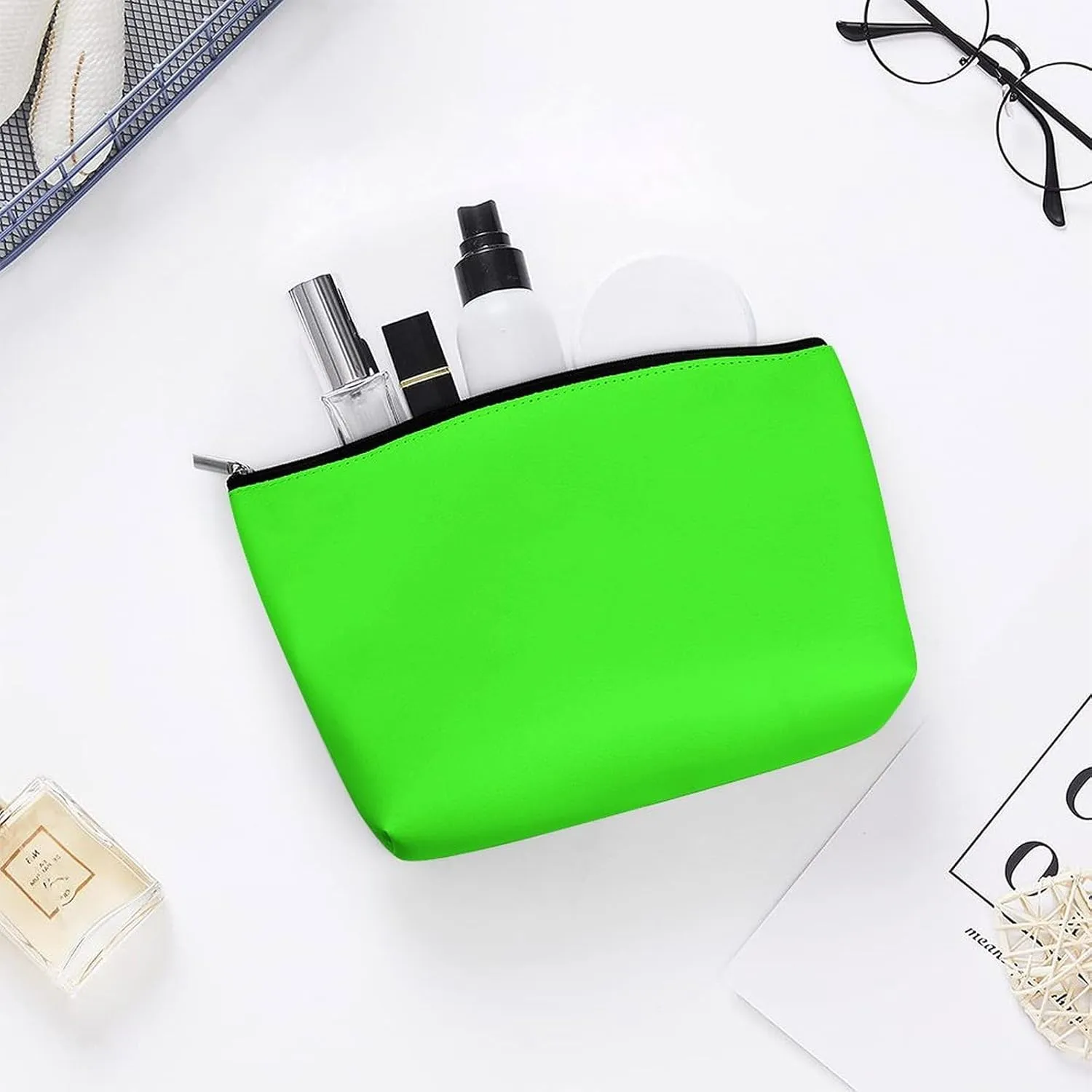 Travel Makeup Bag, Neon Green Solid Color Cosmetic Bags for Women Large Capacity Waterproof Toiletry Pouch Make up Organizer