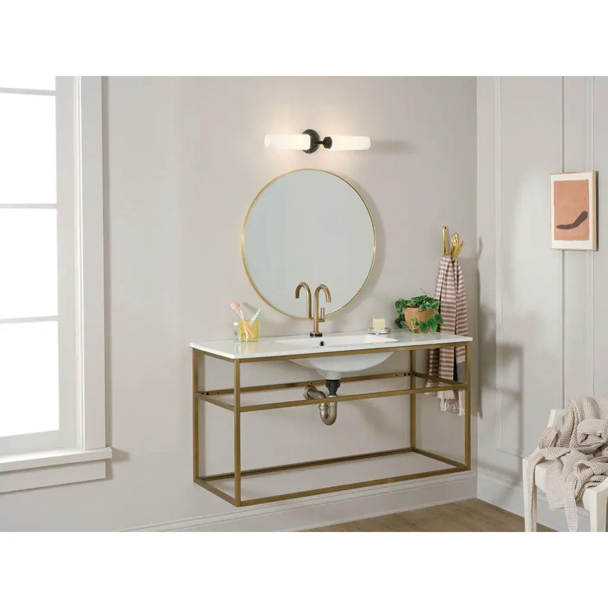 Truby 20 In 2-Lights Bathroom Vanity Light With Satin Etched Cased Opal Glass, Black Finish