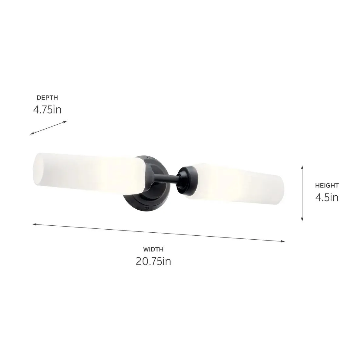 Truby 20 In 2-Lights Bathroom Vanity Light With Satin Etched Cased Opal Glass, Black Finish
