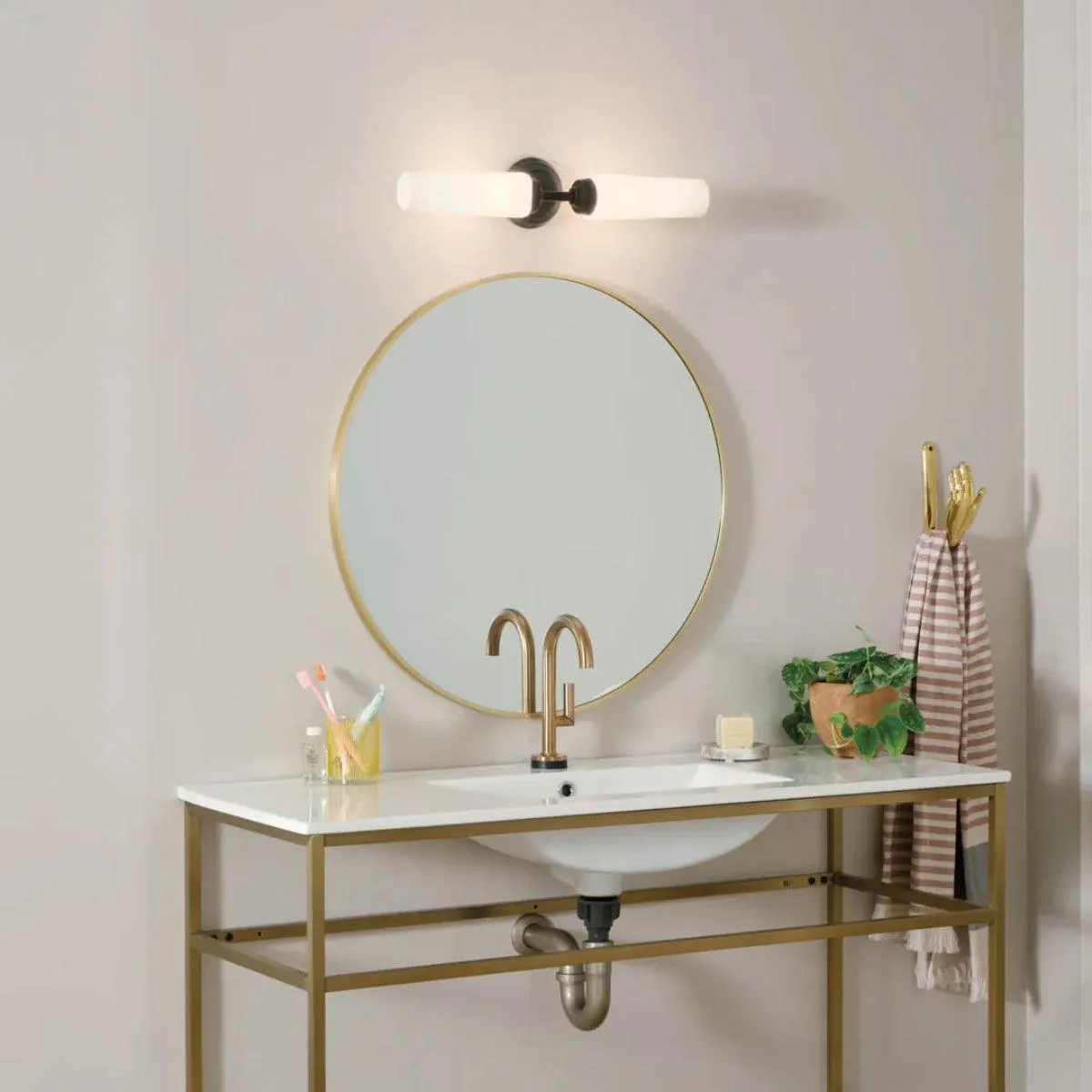Truby 20 In 2-Lights Bathroom Vanity Light With Satin Etched Cased Opal Glass, Black Finish