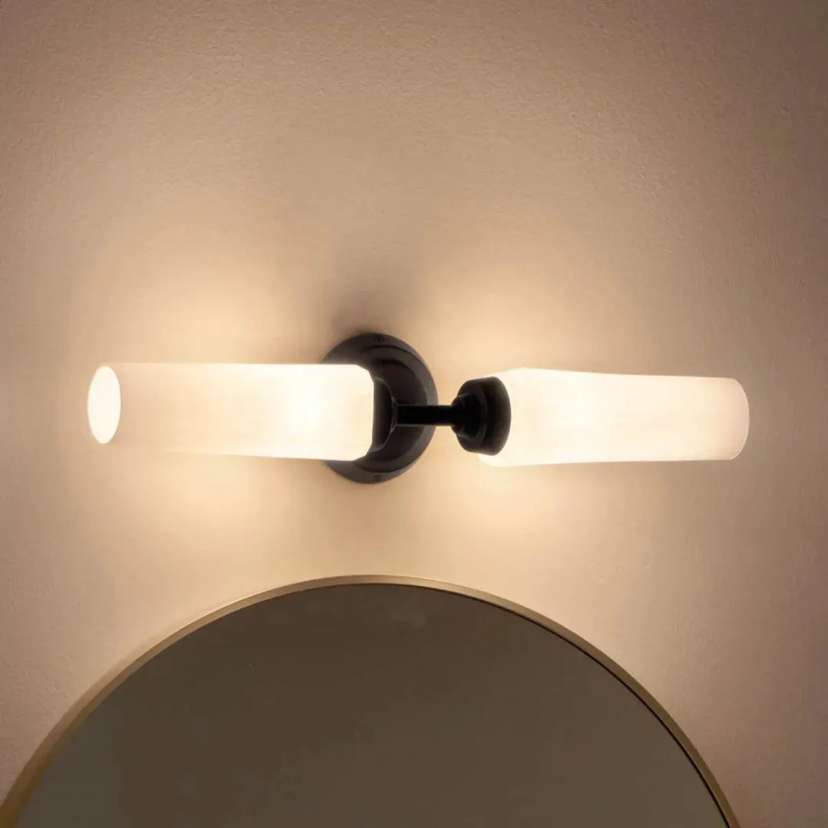 Truby 20 In 2-Lights Bathroom Vanity Light With Satin Etched Cased Opal Glass, Black Finish