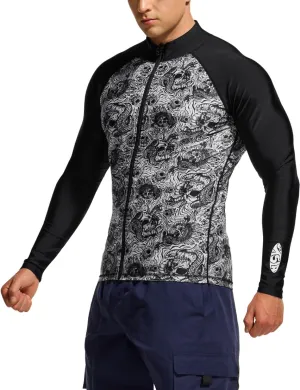 TSLA Men's Long Sleeve Zip Rash Guard, UPF50  UV/Sun Protection Quick Dry Swim Shirts