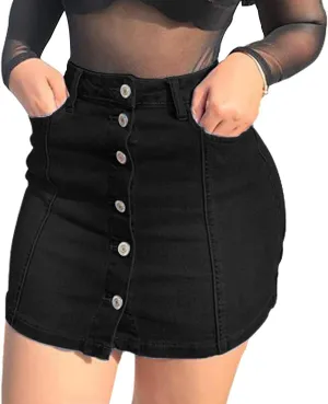 Tulucky Women's Button Down Front Denim Short Skirt with Side Pocket