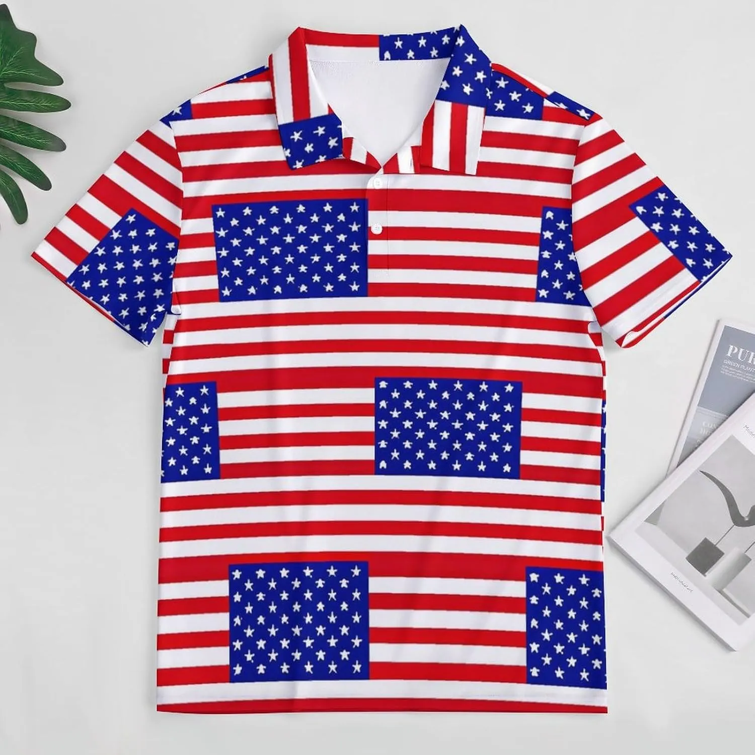 U.S. Flag Mens Short Sleeve Polo Shirts Straight Sports Golf Tennis T-Shirt Quick Dry Long Top