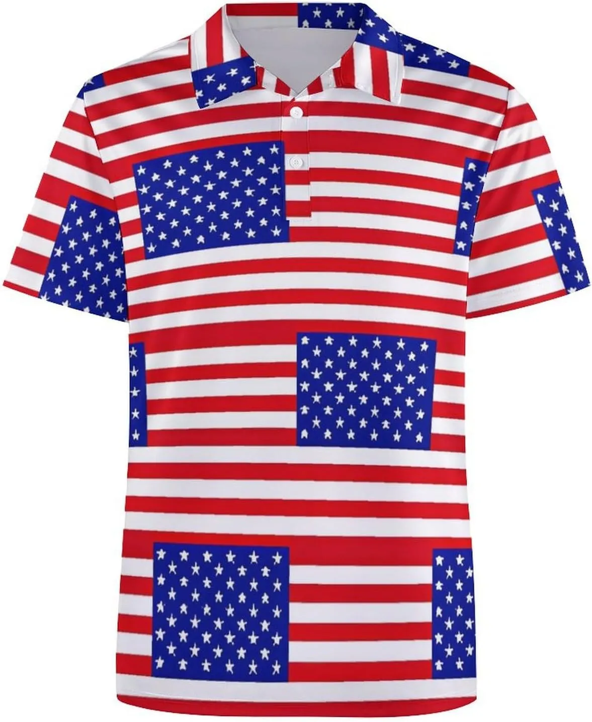 U.S. Flag Mens Short Sleeve Polo Shirts Straight Sports Golf Tennis T-Shirt Quick Dry Long Top