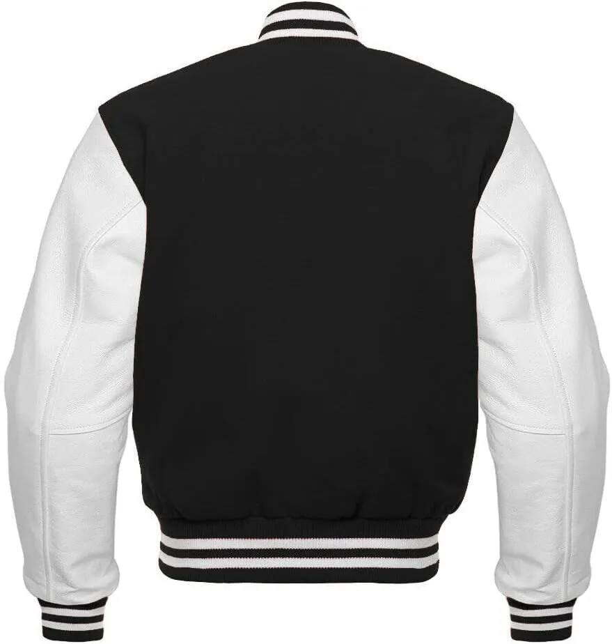 Varsity Jacket Letterman Baseball Jacket Wool body and Cowhide Leather Sleeves 17 Color Options