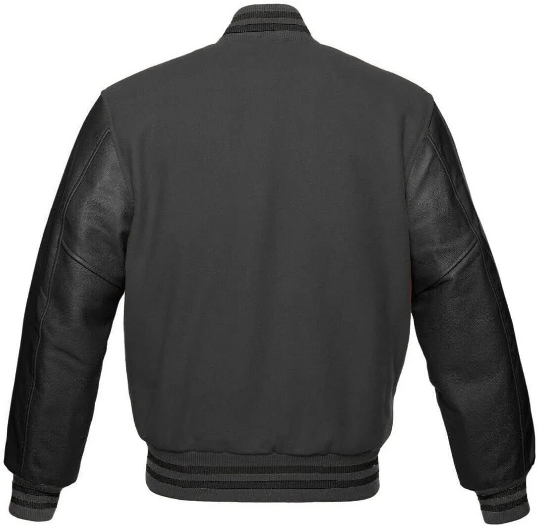 Varsity Jacket Letterman Baseball Jacket Wool body and Cowhide Leather Sleeves 17 Color Options