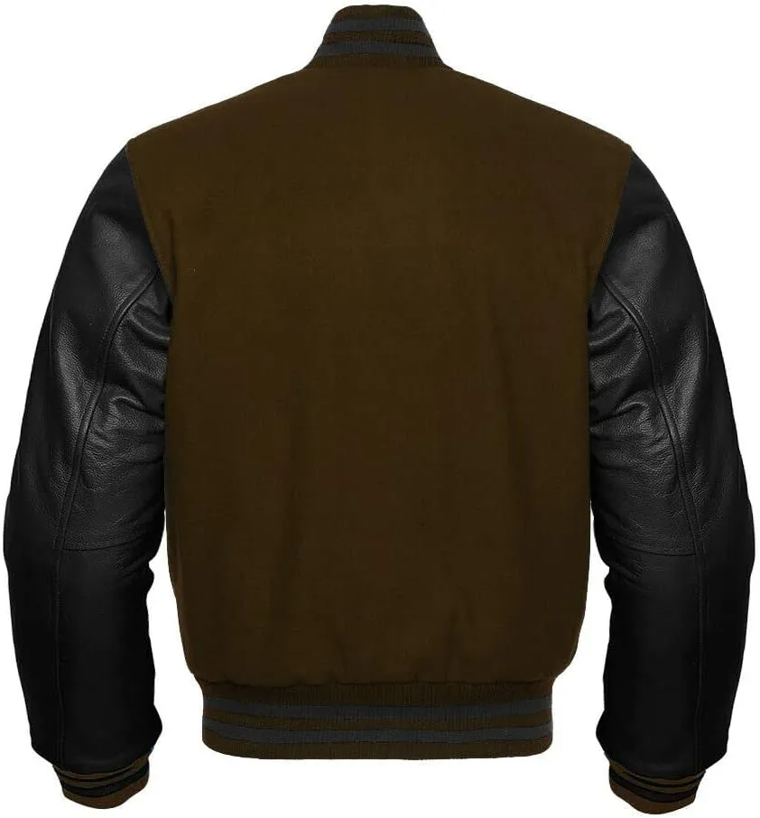 Varsity Jacket Letterman Baseball Jacket Wool body and Cowhide Leather Sleeves 17 Color Options