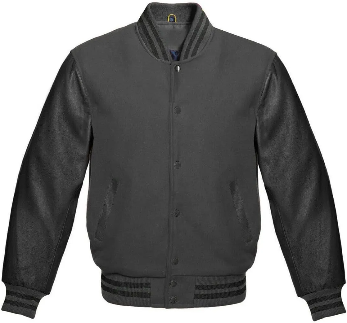 Varsity Jacket Letterman Baseball Jacket Wool body and Cowhide Leather Sleeves 17 Color Options
