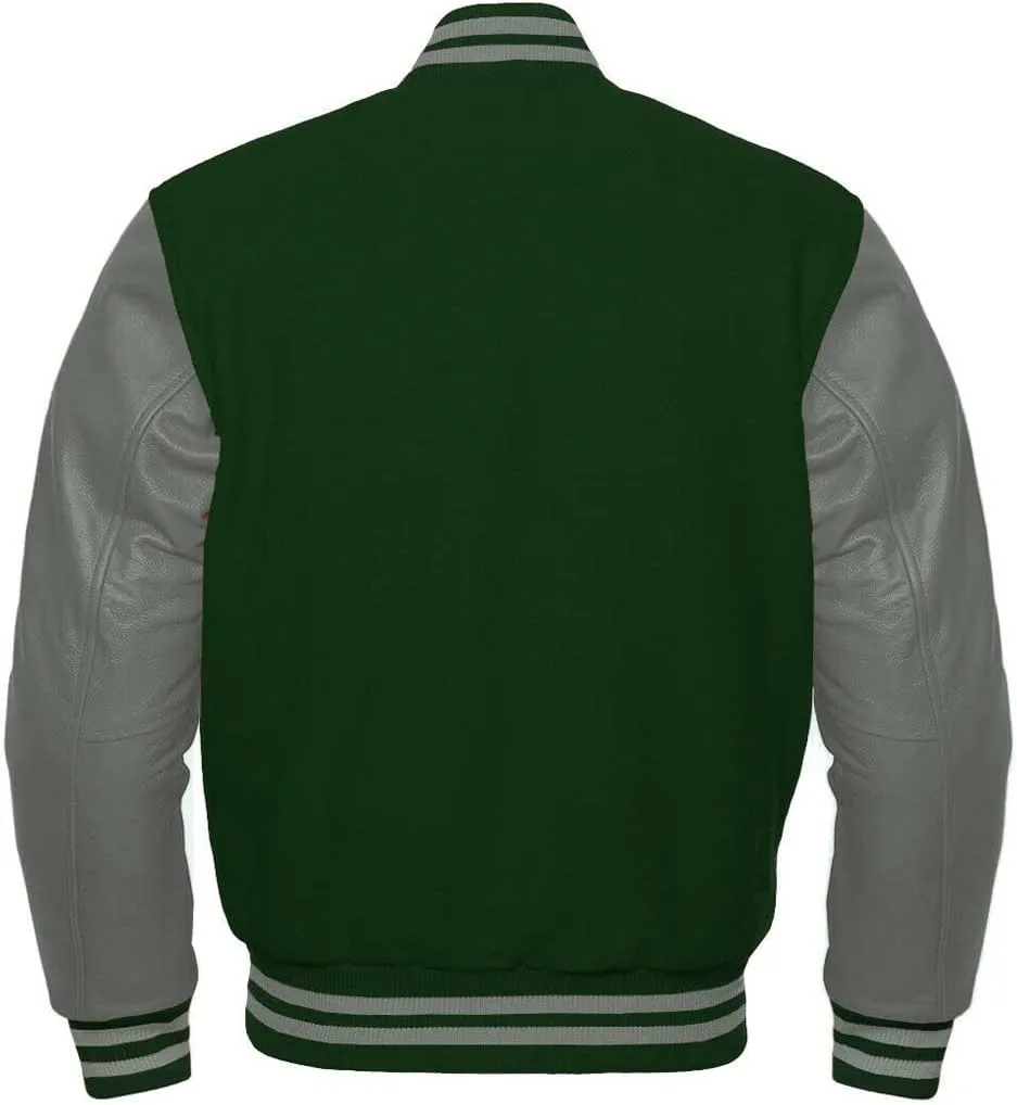 Varsity Jacket Letterman Baseball Jacket Wool body and Cowhide Leather Sleeves 22 Color Options