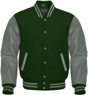 Varsity Jacket Letterman Baseball Jacket Wool body and Cowhide Leather Sleeves 22 Color Options