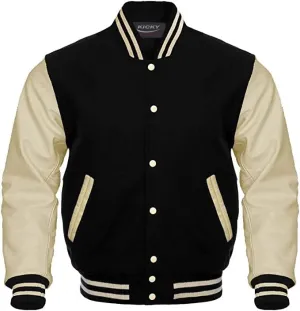 Varsity Jacket Letterman Baseball Jacket Wool body and Cowhide Leather Sleeves 40 Color Options