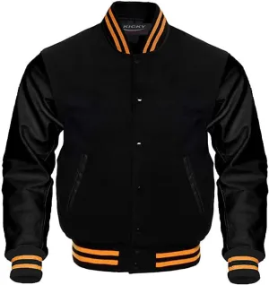 Varsity Jacket Letterman Baseball Jacket Wool body and Cowhide Leather Sleeves 40 Color Options