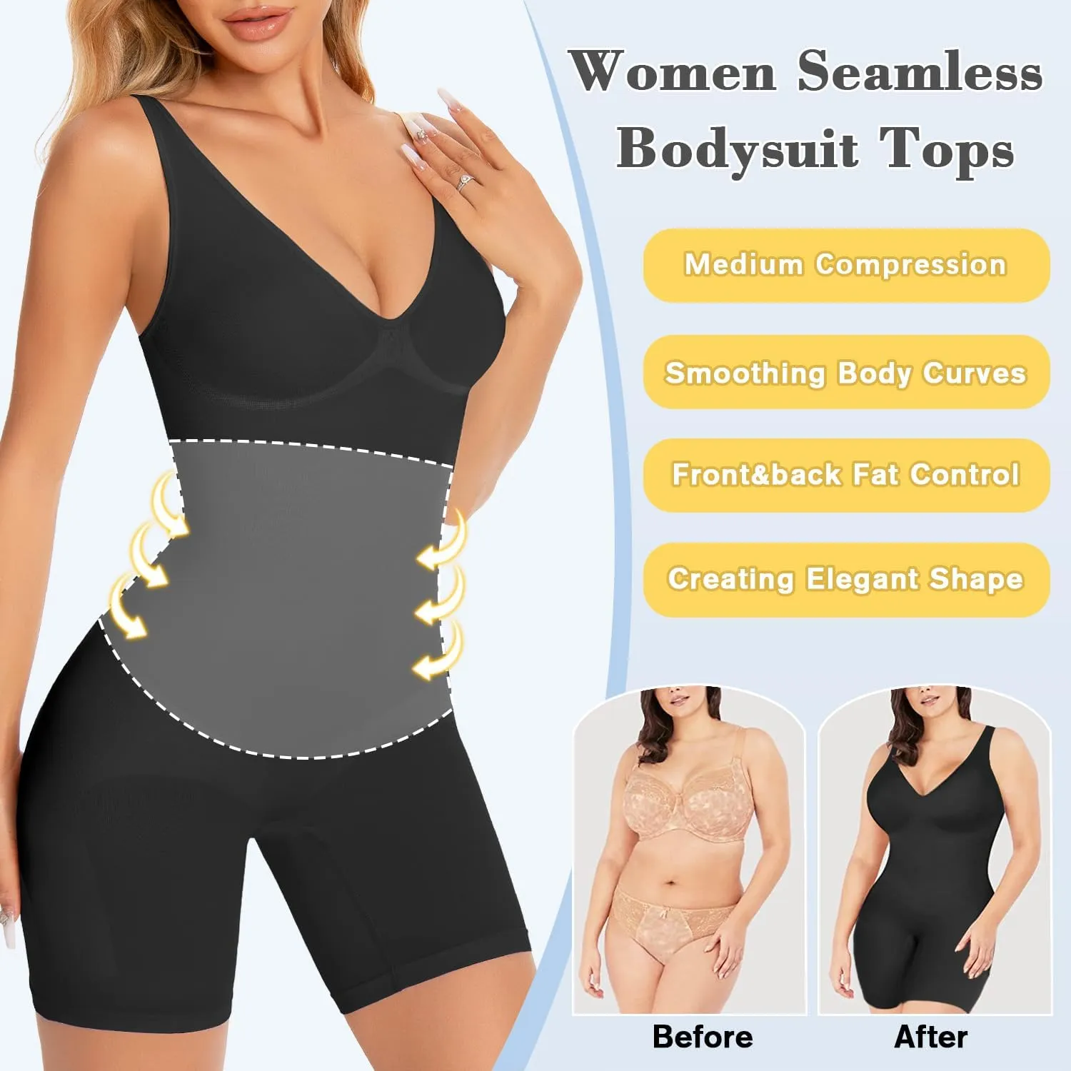 VVX Shorts Bodysuit for Women Tummy Control V Neck Shapewear Seamless Sexy Butt Lifting Bodycon One Piece Short Jumpsuit