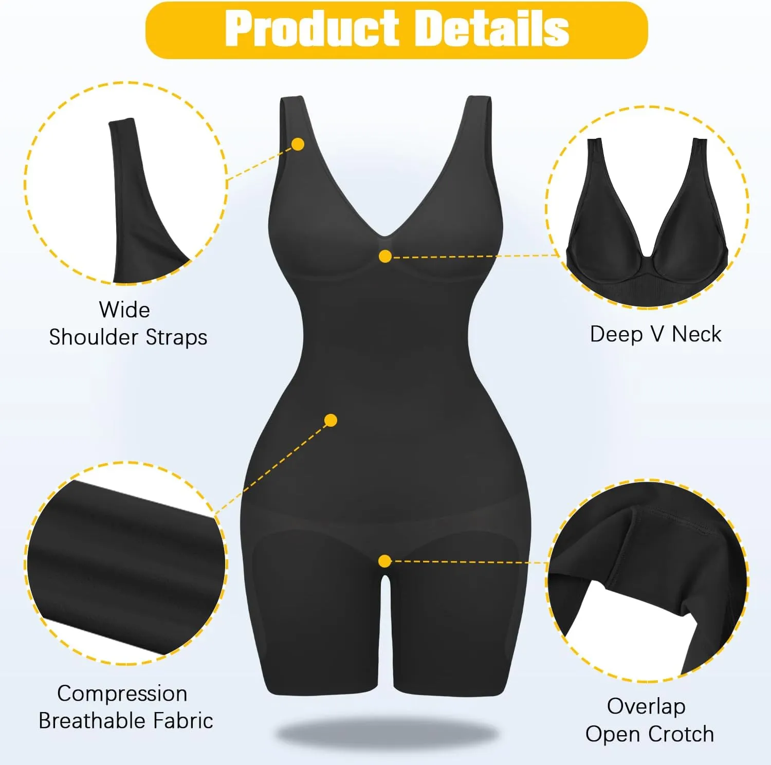 VVX Shorts Bodysuit for Women Tummy Control V Neck Shapewear Seamless Sexy Butt Lifting Bodycon One Piece Short Jumpsuit