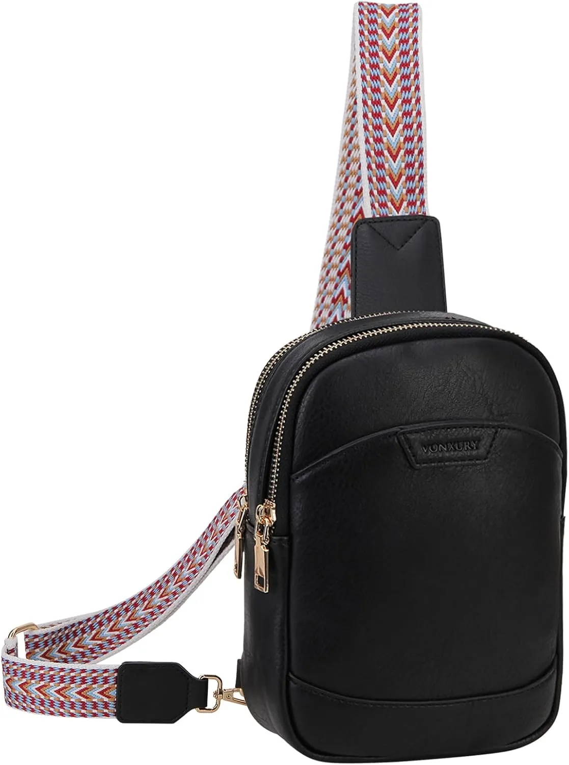 VX VONXURY Sling Bag for Women Fashion Crossbody Purse Fanny Pack Vegan LeatherChest Bag with Adjustable Strap Travel Hiking Cycling Black