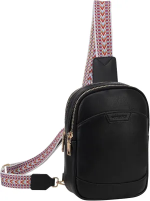 VX VONXURY Sling Bag for Women Fashion Crossbody Purse Fanny Pack Vegan LeatherChest Bag with Adjustable Strap Travel Hiking Cycling Black