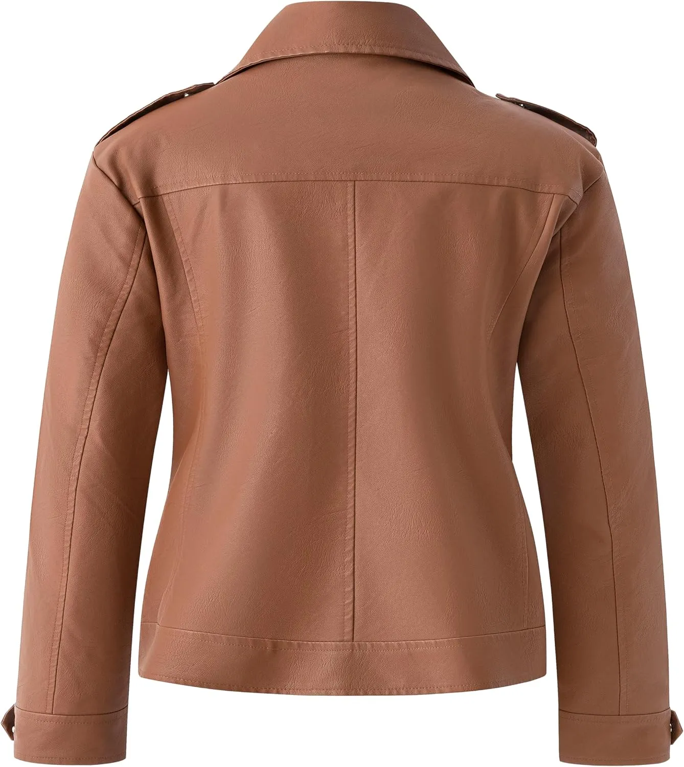 wantdo Women's Plus Size Faux Leather Jacket Lapel Collar Moto Biker Short Coat Jacket