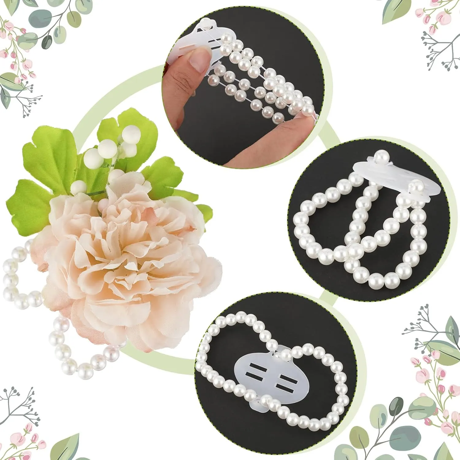 Waydress Corsage Wristlet Band Elastic Pearl Wrist Wedding Corsage Pearl Bracelet Stretch Wristband for Wedding