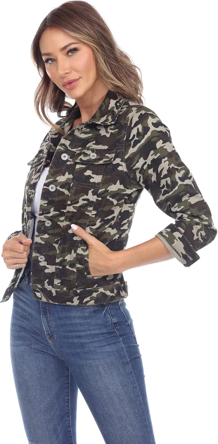 white mark Women's Camo Denim Jacket
