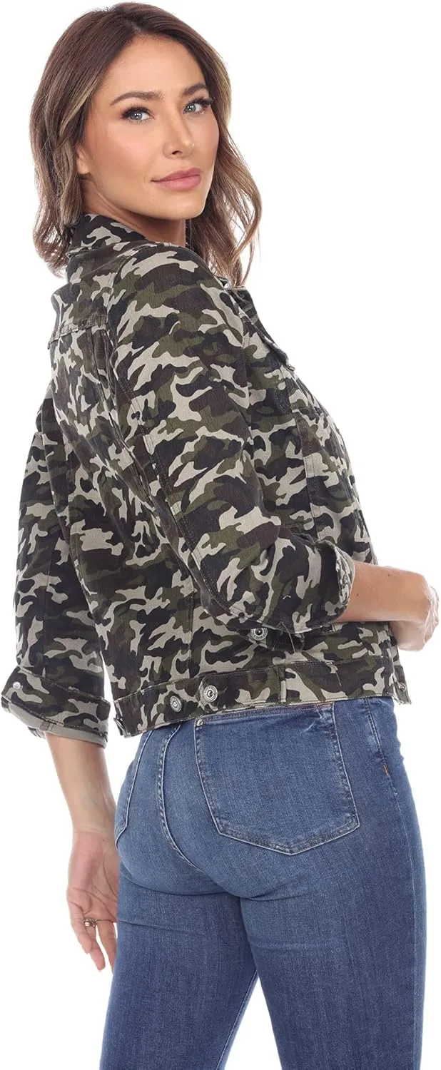 white mark Women's Camo Denim Jacket