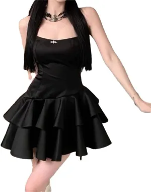 Woman Strapless Sweet Satin Dresses Mini Sleeveless Short Ruffle Dress