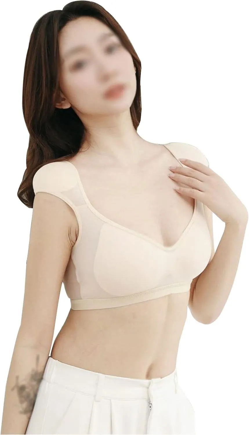 Women 2 in 1 Built-in Shoulder Pad Seamless Underwear Lingerie Shirts Bralette Tank Tops