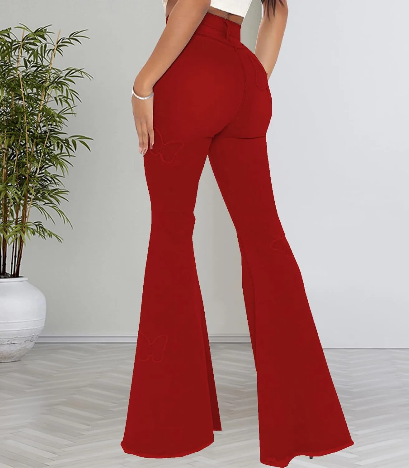 Women Bell Bottom Jeans High Waisted Flare Jean Ripped Hole Classic Denim Bell Bottom Pants
