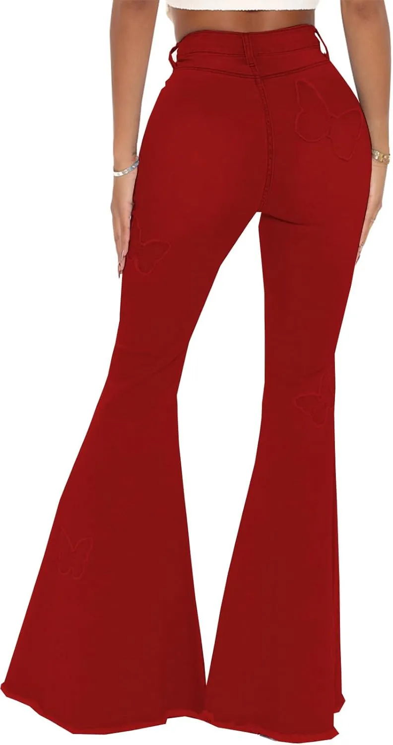 Women Bell Bottom Jeans High Waisted Flare Jean Ripped Hole Classic Denim Bell Bottom Pants