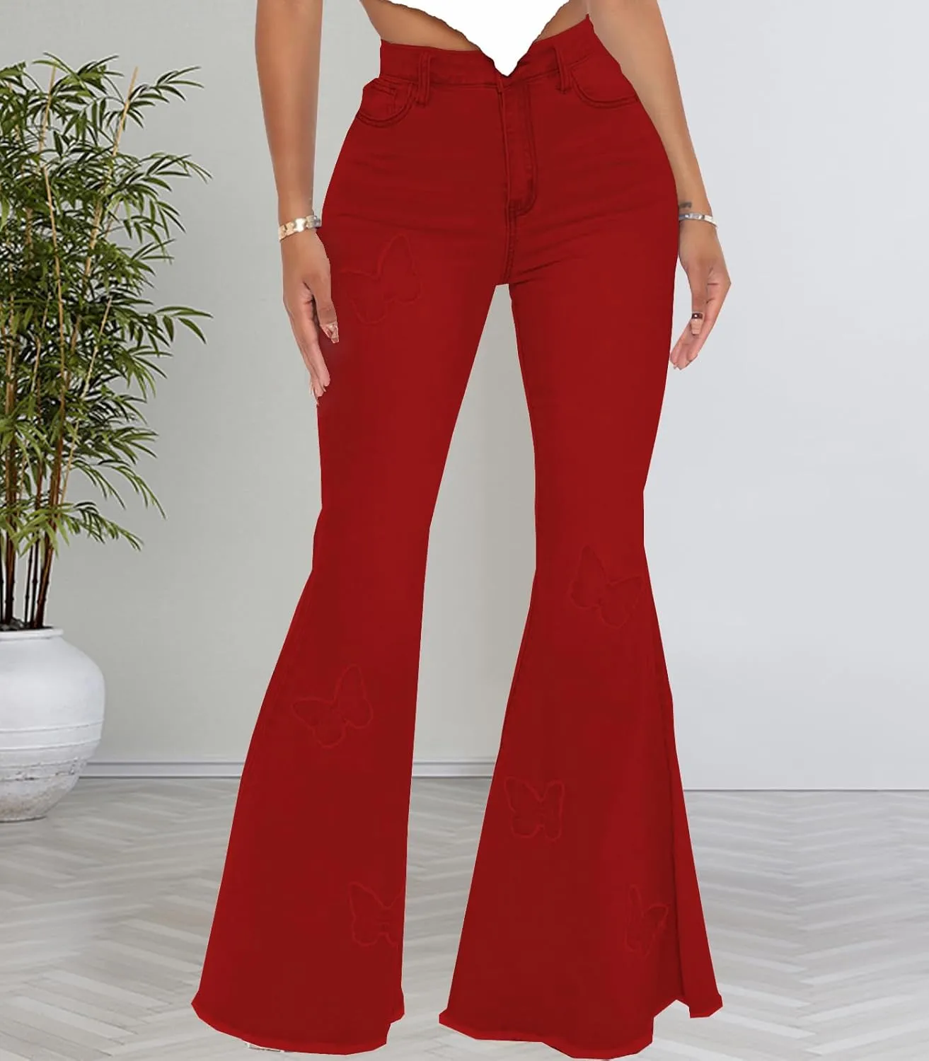 Women Bell Bottom Jeans High Waisted Flare Jean Ripped Hole Classic Denim Bell Bottom Pants