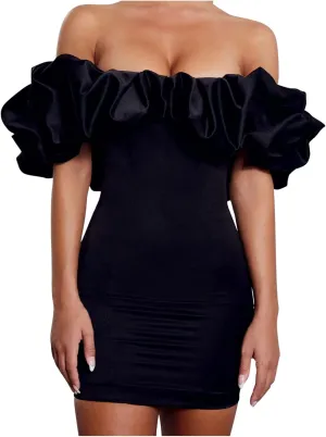 Women Sexy Bodycon Dress Ruffle Sleeve Cocktail Evening Party Elegant Mini Dresses Off Shoulder Slim Fit Club Dress
