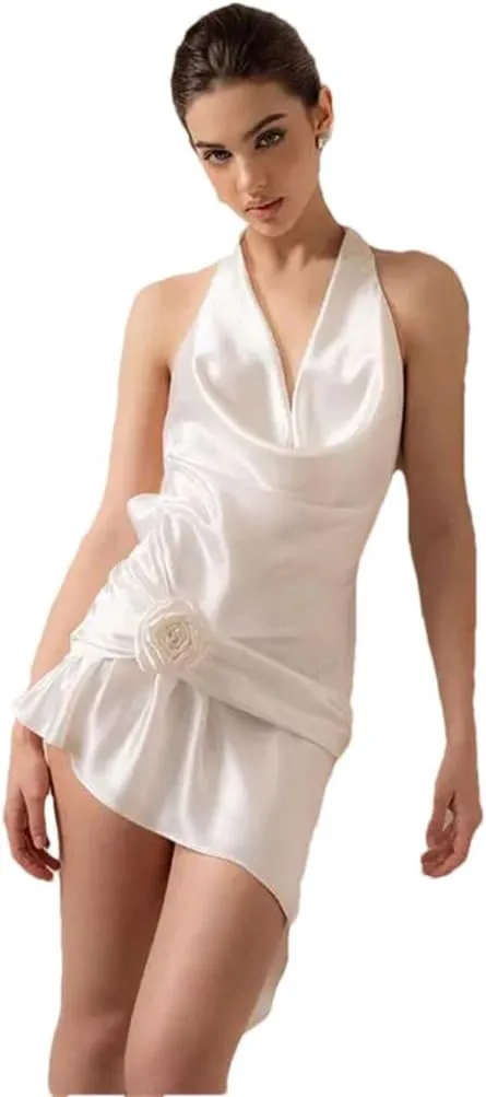 Women Sexy Mini Dress Floral Lace Up Halter Dresses Backless Sleeveless Party Club Evening Dress