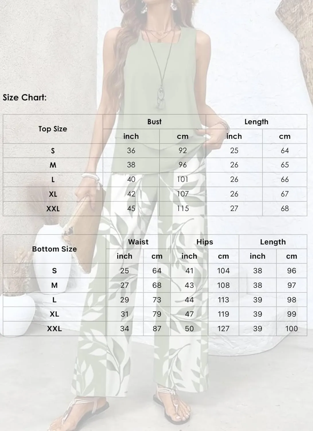 Women's 2 Piece Outfits Green Sleeveless Double Layer Top and Leaf Print Wide Leg Pants Lounge Sets 2025 Summer Trendy