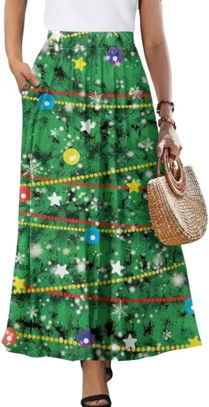Women's Casual Maxi Skirt Long Skirts with Pockets Fashion Ankle Length Skirt Flowy Breathable Party Dress