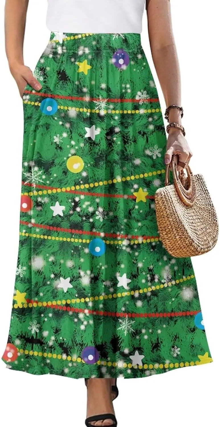 Women's Casual Maxi Skirt Long Skirts with Pockets Fashion Ankle Length Skirt Flowy Breathable Party Dress