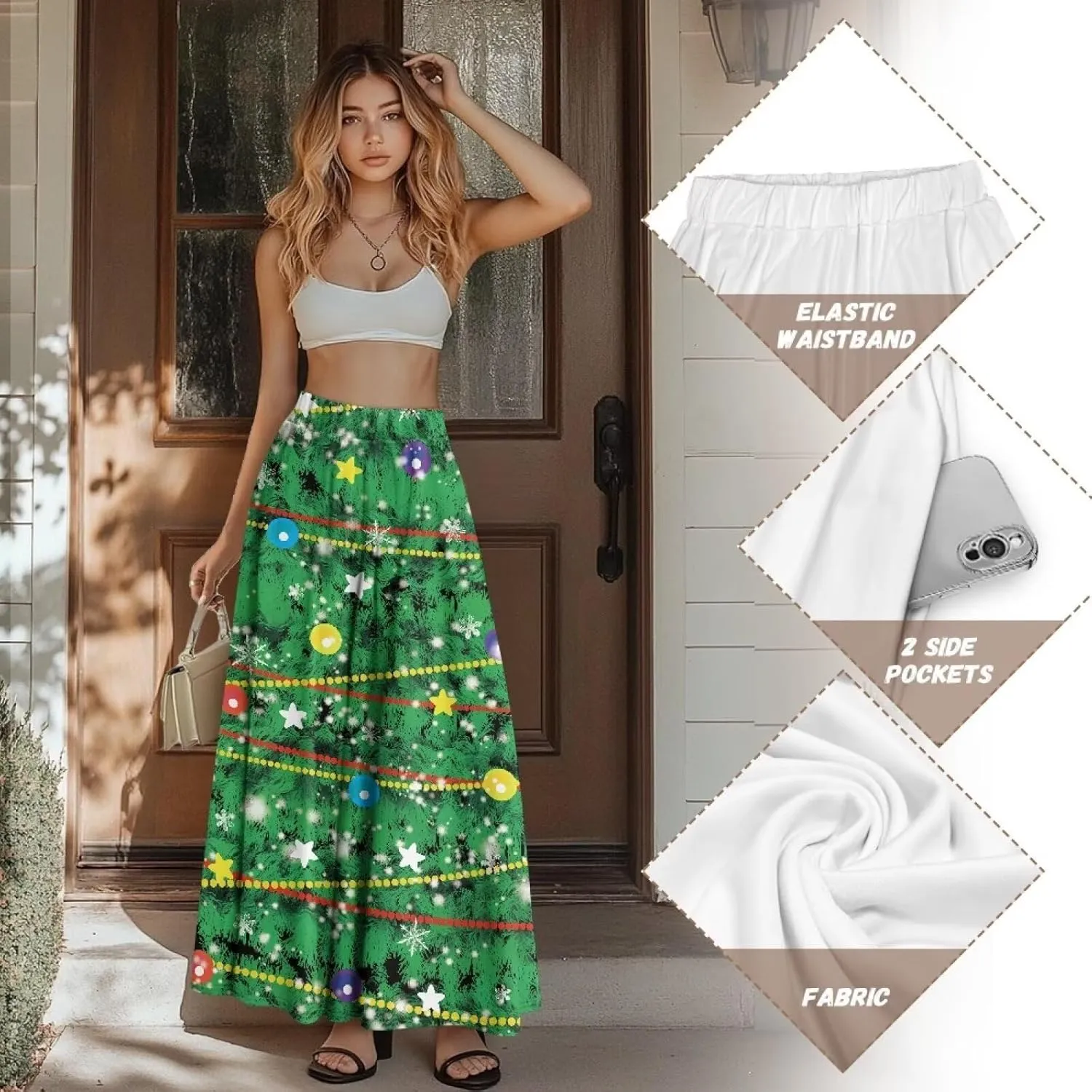 Women's Casual Maxi Skirt Long Skirts with Pockets Fashion Ankle Length Skirt Flowy Breathable Party Dress
