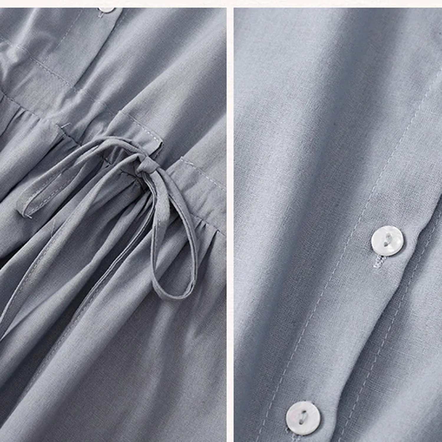 Women's Collared Short-Sleeve Button Front Tie Waist Casual Midi Dress Vintage Pleated Flowy Cotton Linen Dresses