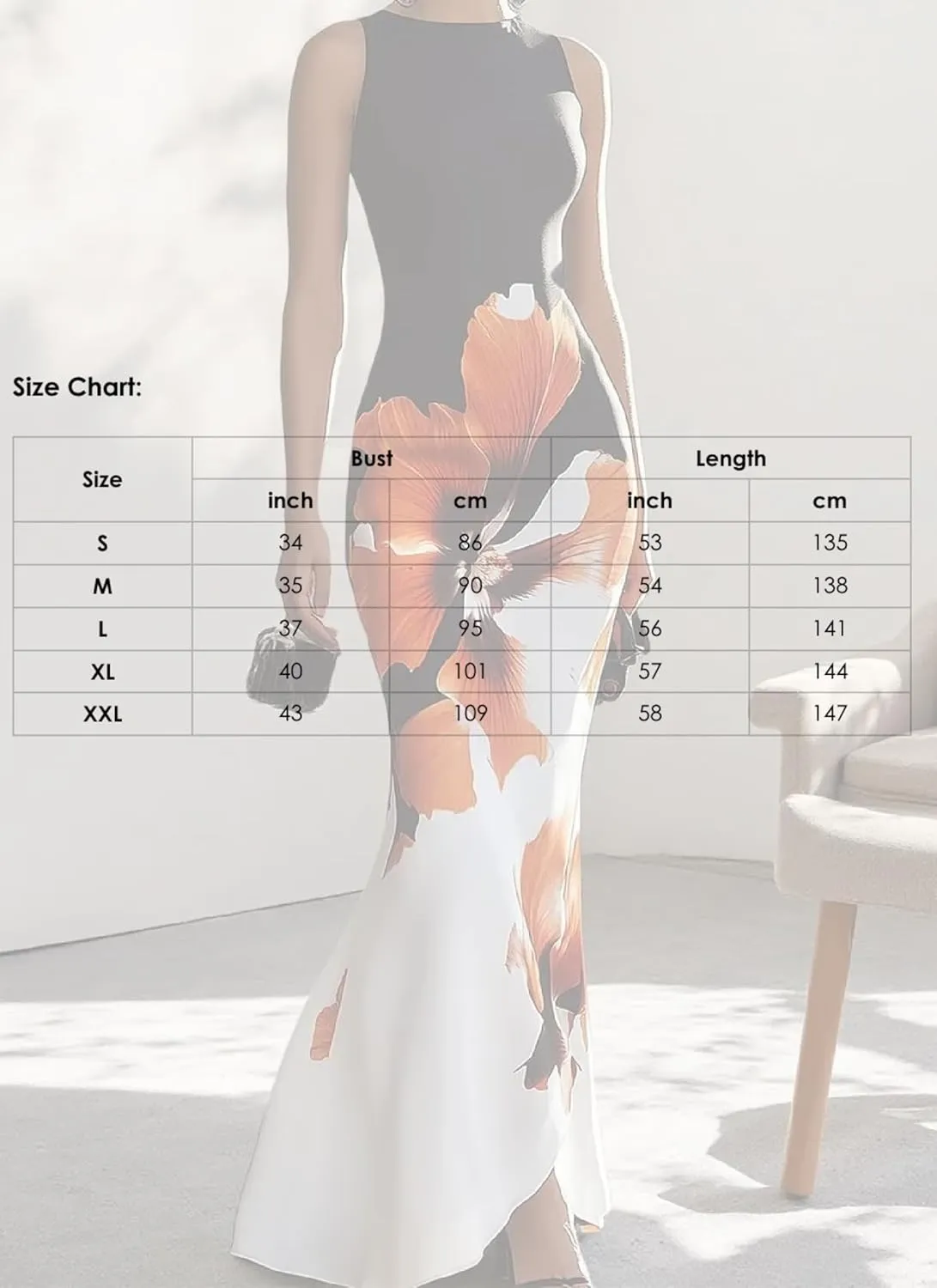 Womens Elegant Floral Print Bodycon Fishtail Maxi Dress Round Neck Sleeveless A-Line Formal Evening Gown