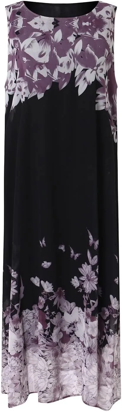 Womens Flowy Chiffon Floral Maxi Dresses with Jacket 2 Piece Set Summer Cocktail Wedding Guest Dresses