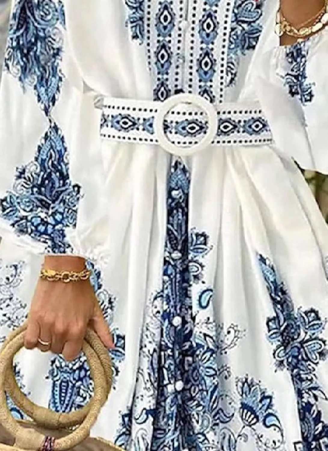 Women's Fresh Floral Print Tunic V-Neck Pleated Mini Hem Dresses Holiday Party Long Sleeve Outfits 2025 Spring Skirts
