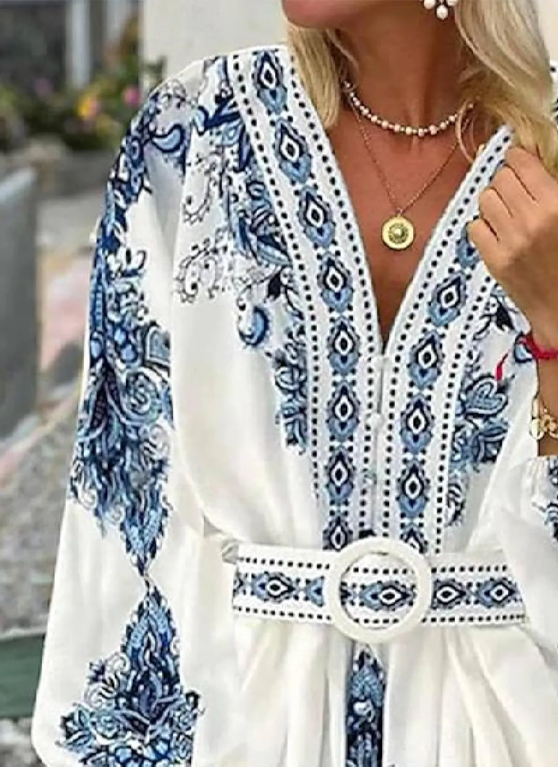 Women's Fresh Floral Print Tunic V-Neck Pleated Mini Hem Dresses Holiday Party Long Sleeve Outfits 2025 Spring Skirts