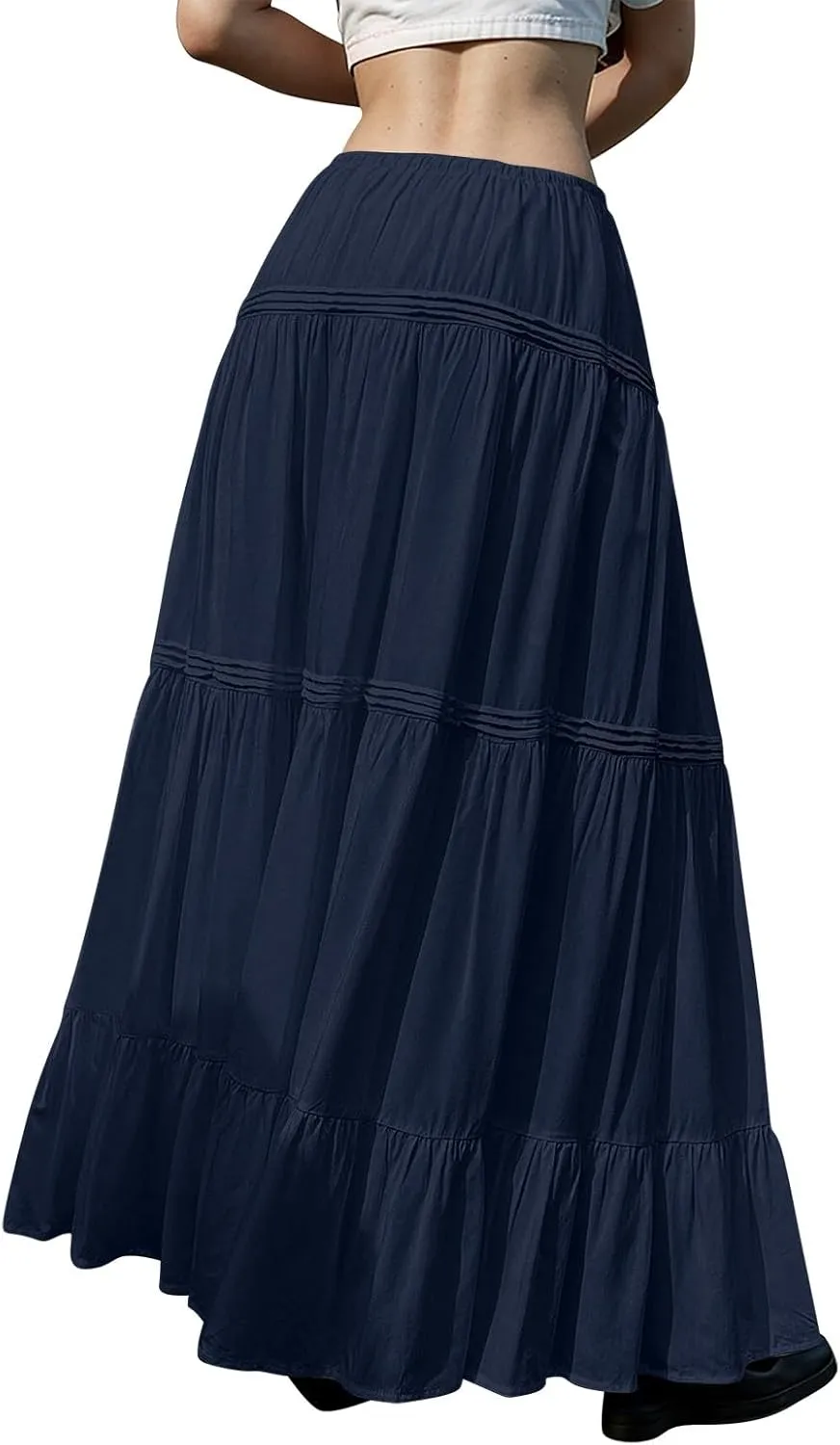 Womens Linen Maxi Skirt Beach Vacation Aline Flowy Summer Long Skirts High Waist Tiered Boho Renaissance Pleated Skirt