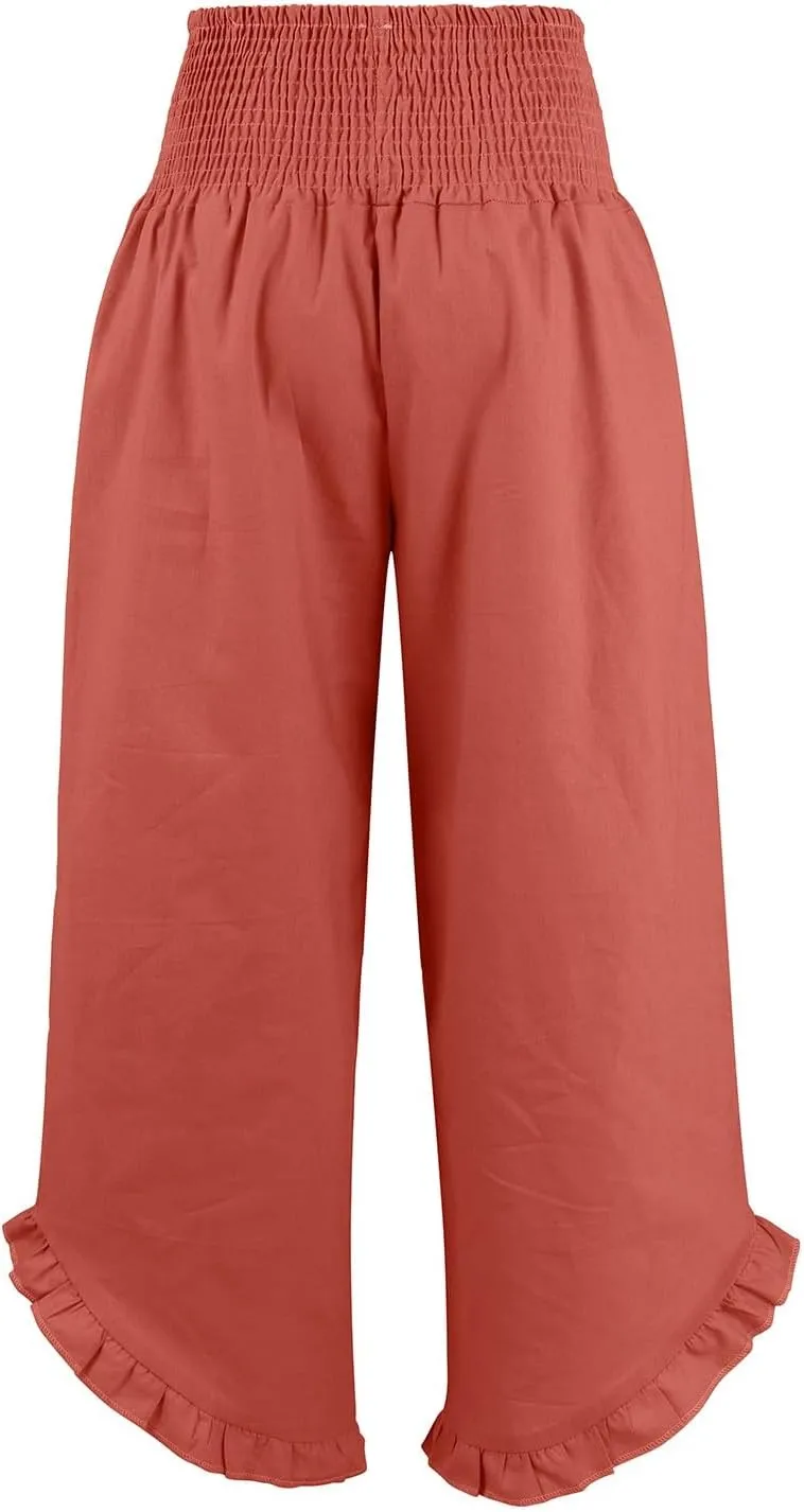 Womens Linen Pants Summer Wide Leg Trousers Elastic Waist Casual Lounge Pant with Pockets 2025 Beach Vacation