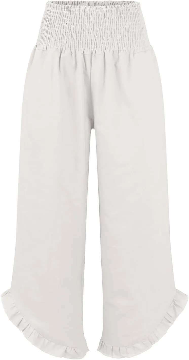 Womens Linen Pants Summer Wide Leg Trousers Elastic Waist Casual Lounge Pant with Pockets 2025 Beach Vacation